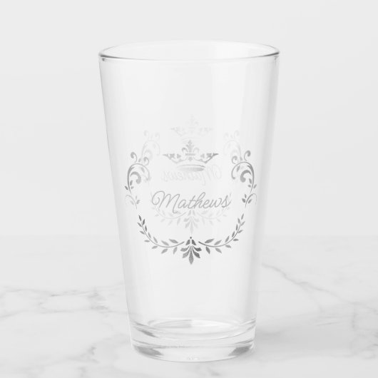 Silver Crown Crest Personalized Glass Glas (Voorkant)