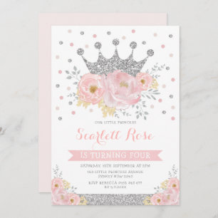 Silver Crown Princess Blush Pink Floral Birthday Kaart