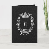 Silver Crowned Monogram Wreath Wedding Invitation Kaart (Voorkant)