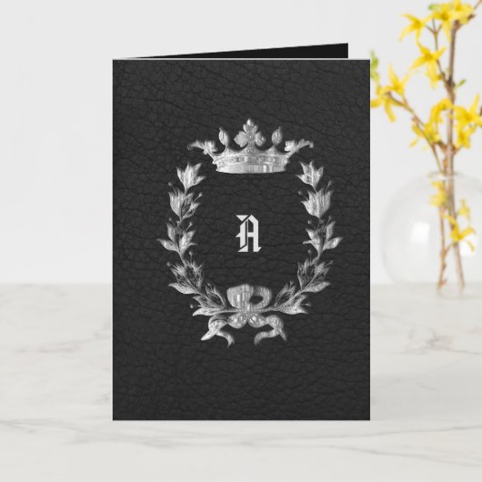 Silver Crowned Monogram Wreath Wedding Invitation Kaart (Gele Bloem)