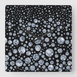 Silver Crystal Metallic Black Vierkante Klok