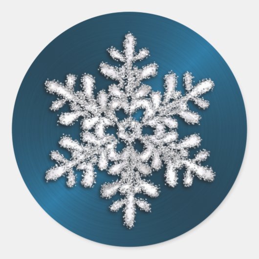 Silver Crystal Snowflake op Blauwgroen Ronde Sticker (Voorkant)