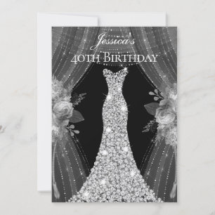 Silver Curtains Dress Womans 40th Birthday Party Kaart
