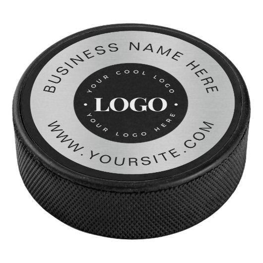 Silver Custom Logo Text Company Business Branded Hockey Puck (3/4)