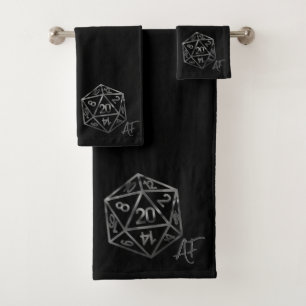 Silver D20 Crit AF PNP Tabletop Role Player Dice Bad Handdoek