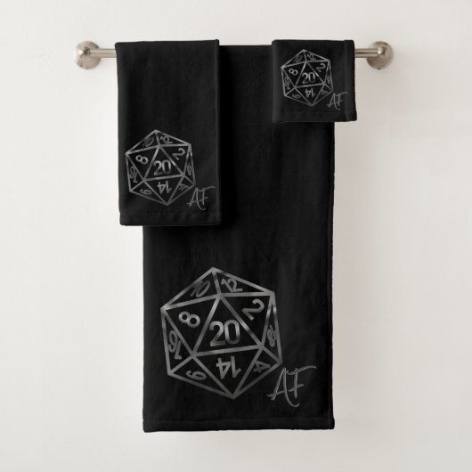 Silver D20 Crit AF | PNP Tabletop Role Player Dice Bad Handdoek (Insitu)