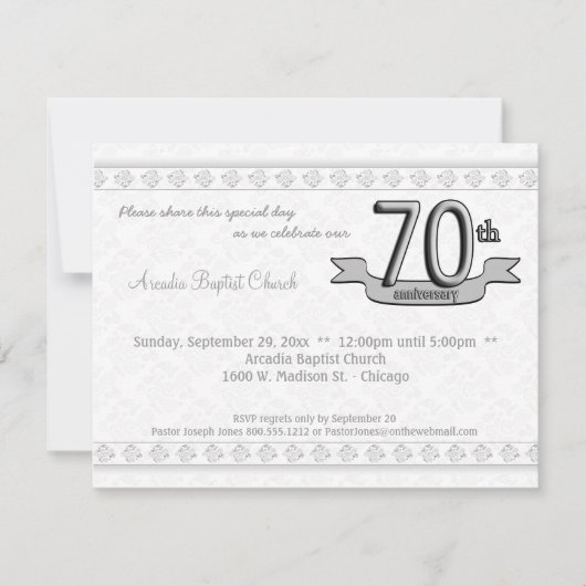 Silver Damask 70th Jubileum Celebration Invite Kaart (Voorkant)