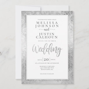 Silver Damask bloemenbruiloft uitnodiging