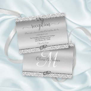 Silver Damask Elegant Wedding Reception Informatiekaartje