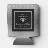 Silver Damask en harten- Bruiloft Jubileum Blikjeskoeler (Achterkant)