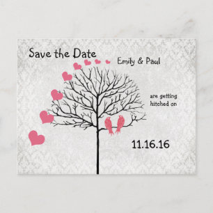 Silver Damask Honeysuckle Birds Save the Date Aankondigingskaart