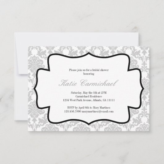 Silver Damask Invitation Kaart (Voorkant)