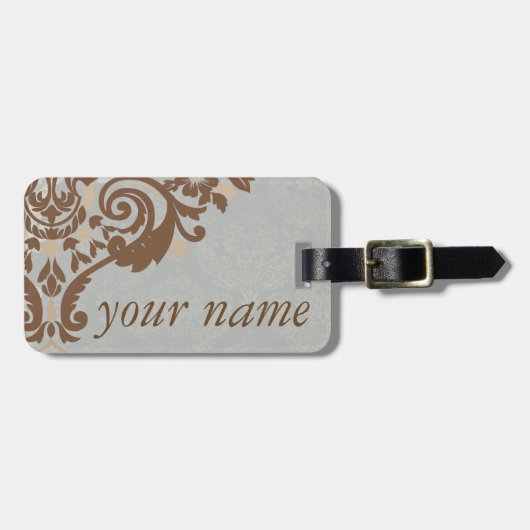 Silver Damask Jacquard Bagagelabel (Voorkant horizontaal)