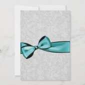 Silver Damask met Blauwgroen Printed Bow Wedding V Kaart (Achterkant)