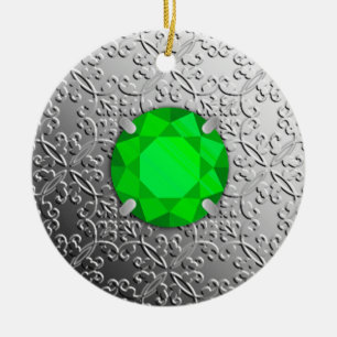 Silver Damask met een faux emerald gemstone Keramisch Ornament