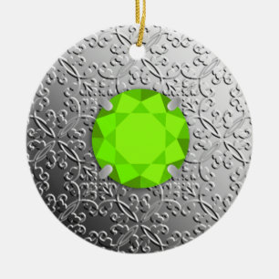 Silver Damask met een faux peridot gemstone Keramisch Ornament