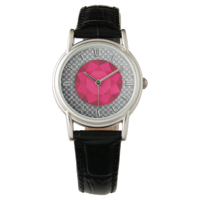 Silver Damask met een ruby gem / jewell Horloge (Voorkant)