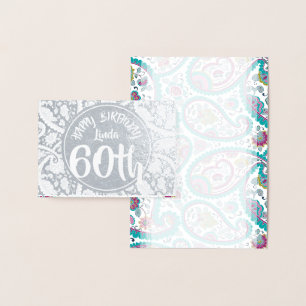 Silver Damask Paisley 60th Birthday gepersonalisee Folie Kaarten