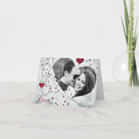 Silver Damask Photo Carte pour notes de coeur (Devant)