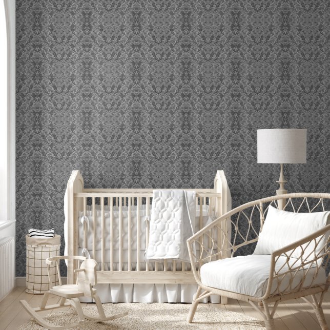 Silver Damask Scrolls Classic Renaissance  Behang (Kinderen)