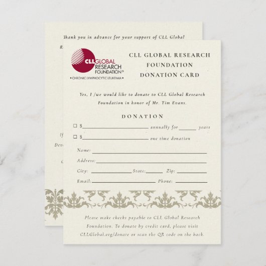 Silver Damask Seminar Event, QR Code Donatie Kaart (Voorkant / Achterkant)