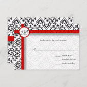 Silver Damask Side Borders Red Trim Weddenschap RSVP Kaartje (Voorkant / Achterkant)