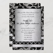 Silver Damask Swirls Wedding Invitation Kaart (Voorkant / Achterkant)
