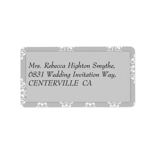 Silver Damask Wedding Etiket (Voorkant)
