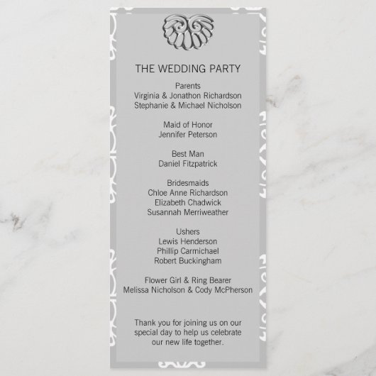 Silver Damask Wedding Program Programma (Achterkant)