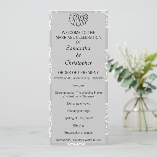 Silver Damask Wedding Program Programma (Staand voorkant)