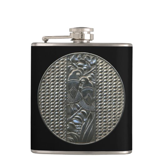 Silver Deco Lovebird Flask Heupfles (Voorkant)