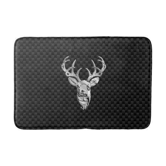 Silver Deer Buck op Carbon Fibre Style Print Badmat (Voorkant)