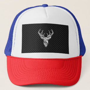 Silver Deer Buck op Carbon Fibre Style Print Trucker Pet
