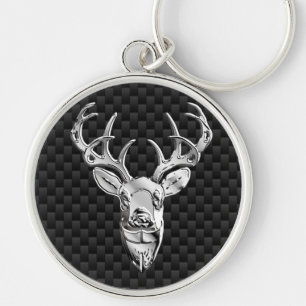 Silver Deer Decor on Carbon Fibre Style Print Sleutelhanger