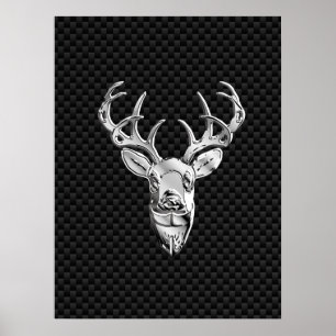 Silver Deer Face op Carbon Fibre Style Print