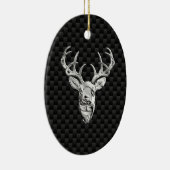 Silver Deer Face op Carbon Fibre Style Print Keramisch Ornament (Rechts)