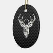 Silver Deer Face op Carbon Fibre Style Print Keramisch Ornament (Links)