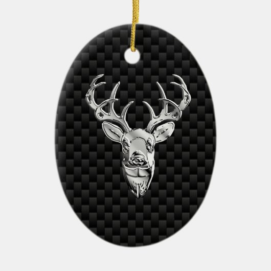 Silver Deer Face op Carbon Fibre Style Print Keramisch Ornament (Voorkant)