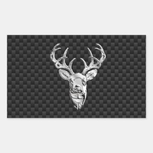 Silver Deer Face op Carbon Fibre Style Print Rechthoekige Sticker