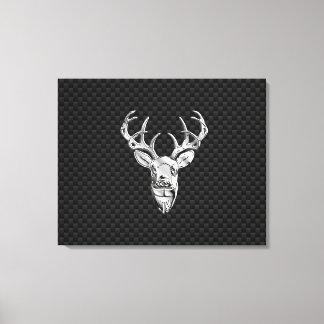 Silver Deer Head op een koolstofvezelstijldecor Canvas Afdruk