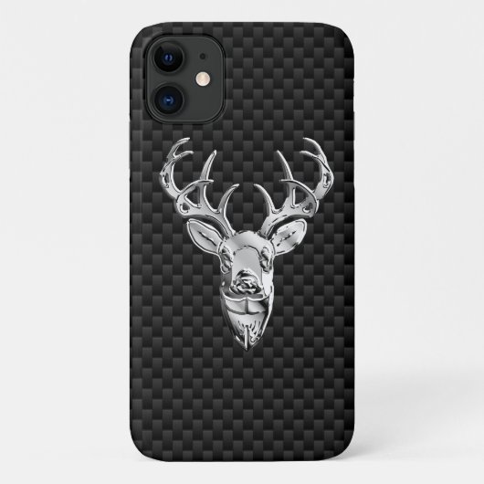 Silver Deer Head op koolstofvezel Case-Mate iPhone Case (Achterkant)