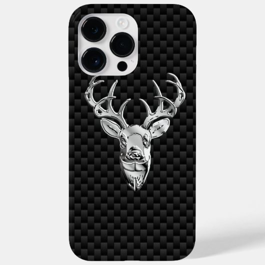 Silver Deer Head op koolstofvezel Case-Mate iPhone Case (Achterkant)