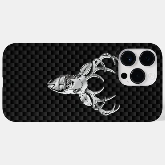 Silver Deer Head op koolstofvezel Case-Mate iPhone Case (Achterkant (horizontaal))
