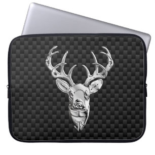Silver Deer over de afdruk van koolstofvezel Laptop Sleeve