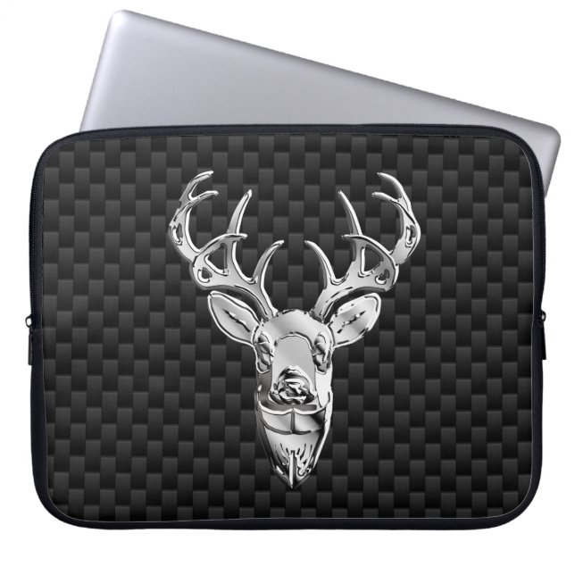 Silver Deer over de afdruk van koolstofvezel Laptop Sleeve (Voorkant)