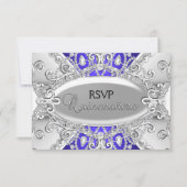 Silver & Diamant Bleu Damask Quinceanera RSVP (Devant)
