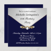 Silver Diamond Brooch Navy Blue Womens Invitations Kaart (Voorkant / Achterkant)