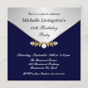 Silver Diamond Brooch Navy Blue Womens Invitations Kaart