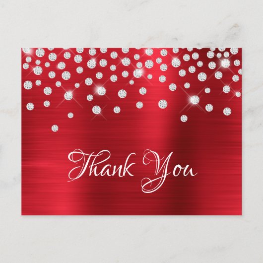 Silver Diamond Confetti Red Satin Gradient Folie Briefkaart (Voorkant)