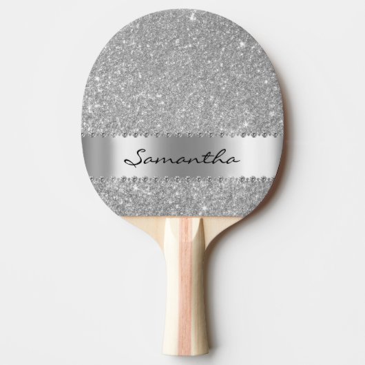Silver Diamond Glitter Bling Girly Tafeltennisbatje (Voorkant)